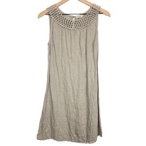 Via Signoria‎ Italian Sleeveless Crochet 100% Linen Mini Dress, Taupe - Size S